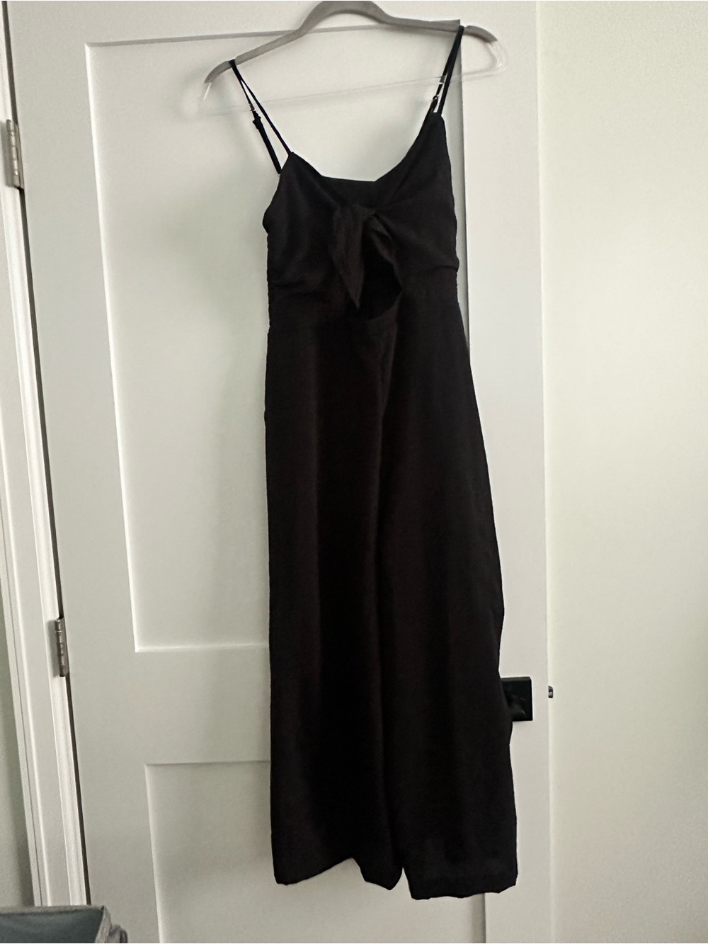Black Spaghetti-Strap Jumpsuit with Front Knot